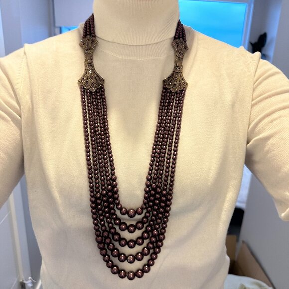 Rare Heidi Daus Age of Elegance Aubergine Pearls 5-string Jewelry Set - Picture 7 of 14